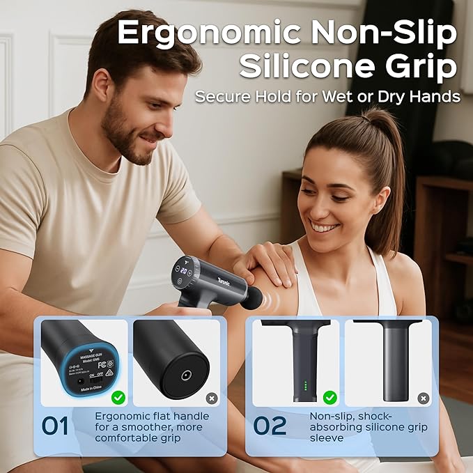 Turonic Professional Handheld Massage Gun - Deep Tissue Percussion Massager 20 Speeds 7 Heads Quiet Powerful Portable Cordless Great for Athletes Personal Use Shoulder Foot Back Body GM5