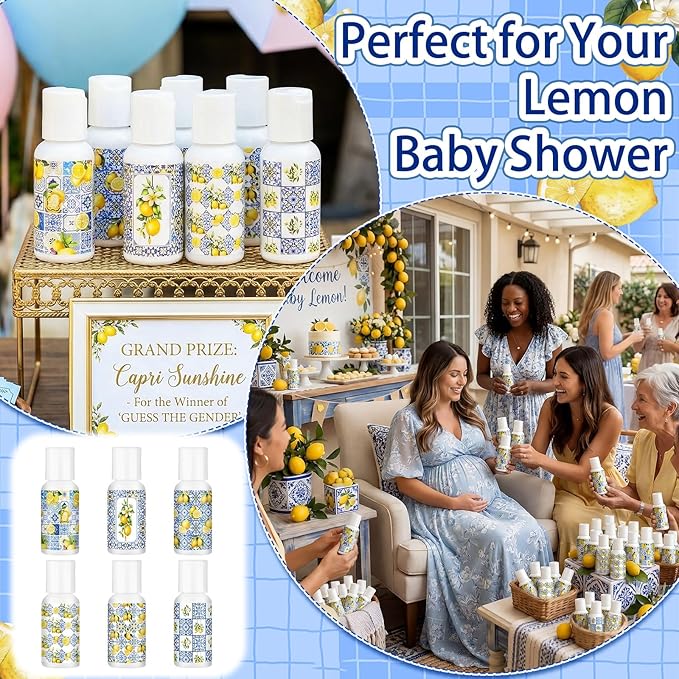 Demissle 24 Pcs Amalfi Coast Party Decorations Travel Size Mini Sunscreen Bulk Spf 30+ Summer Capri Lemon Small Sunscreen for Wedding Bridal Shower Mediterranean Party Decor 1 Fl. oz