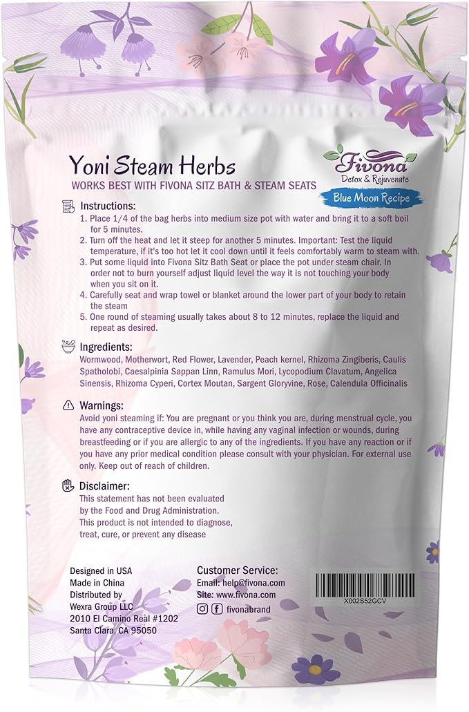 FIVONA 2-in-1 Yoni Steaming Kit Over the Toilet Seat with V Steam Herbs Blue Moon Recipe for Detox Cleansing PH Balance and Odor Control