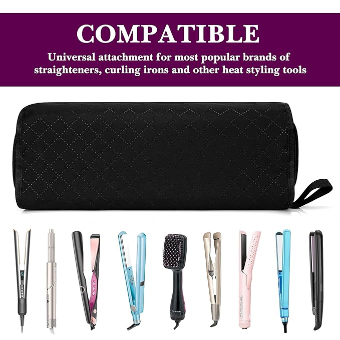 Linkidea Curling Iron Storage Bag Travel Hair Tools Organizer with Compartment Compact Portable Hair Accessories Case Flex Style heat resistant Carrying Pouch for Outdoor Use Black