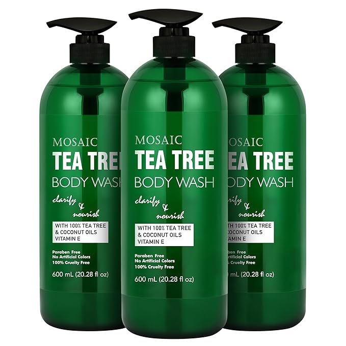 AnatoliaDaphne Tea Tree Body Wash and Shower Gel with Vitamin E for Jock Itch Eczema Ringworm Body Odor Body Wash Women &amp Men with Added Body OilsLARGE 20.2 FL Oz Bottle (Tea Tree Pack of 3)