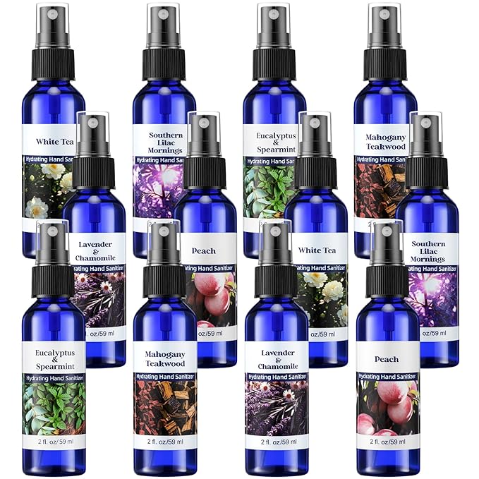 12 Pcs Hand Sanitizer Spray Bulk 2 Fl oz Various Scented Hand Sanitizer Travel Size Moisturizing Christmas Stocking Stuffers for Teacher Nurse Employee Appreciation Gifts