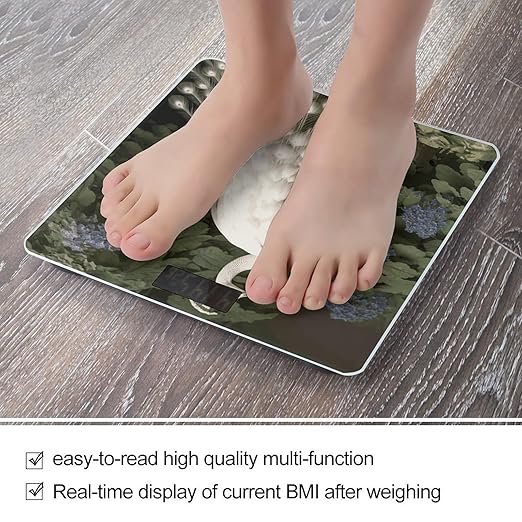 White Peacock Bathroom Scale Automatic Power On/Off Body Scales LCD Backlight Display Square Digital Scale Rounded Corners Bathroom Scales for Home Bedrooms