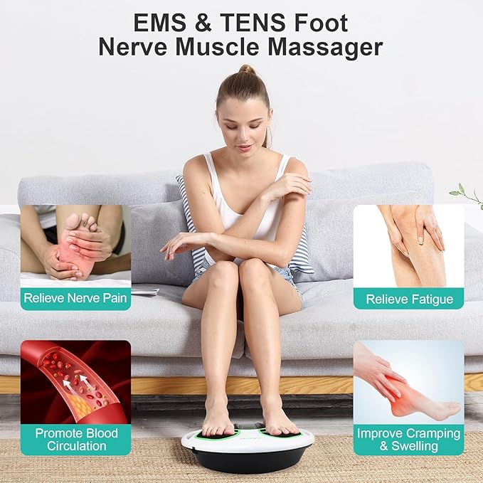 QUINEAR Foot Massager with TENS &amp EMS for Neuropathy Foot Stimulator for Pain Relief and Circulation Nerve Muscle Massager with Remote Control Relieve Swelling and RLS
