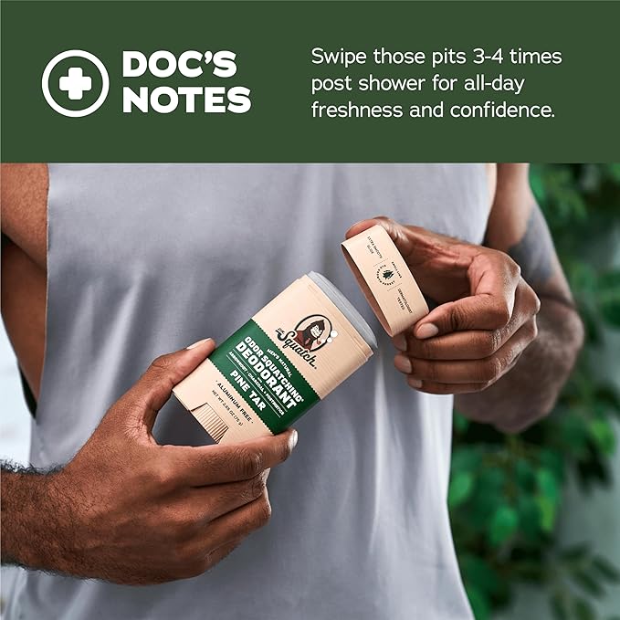 Dr. Squatch Natural Men’s Deodorant – Aluminum Free Natural Deodorant Men with Charcoal &amp Postbiotics for 72-Hour Odor Protection – Pine Tar 2.65oz Stick (3-Pack)