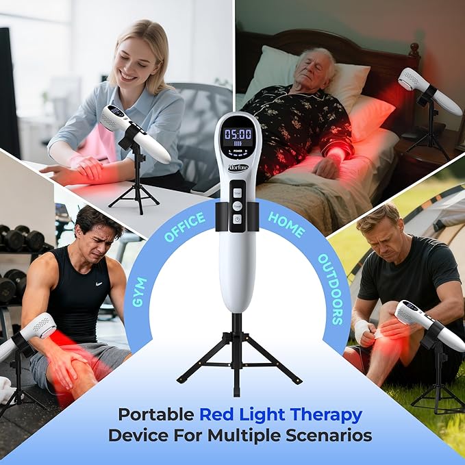 Handheld Red Light Therapy with StandInfrared Light Therapy Device with Timing &amp2 ModesRed Light Therapy Wand for face&ampBodyCold Therapy Machine for Wrists Knees Joints(5 * 808nm+12 * 650nm)