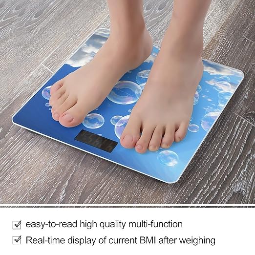 Bubbles Blue Sky Bathroom Scale Large LCD Backlight Display Digital Scale Rounded Corners Body Scales Automatic Power On/Off Bathroom Scales for Home Bedrooms