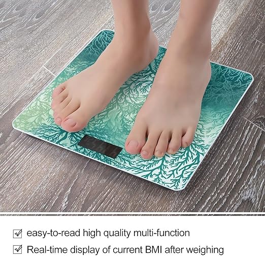 Green Sea Blue Seaweed Scale for Body Weight High Precision Digital Weight Scales with LCD Display Anti-Slip Sturdy Slim Tempered Glass Bathroom Scale for Home Use