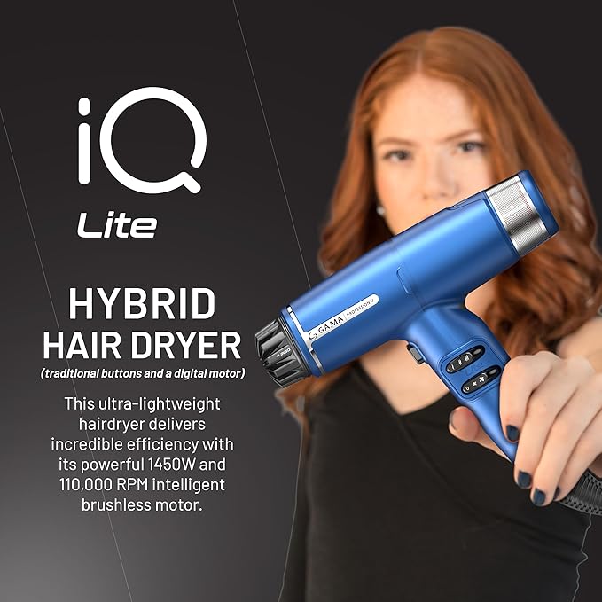 GA.MA iQ LITE Perfetto Hair Dryer with 110000 RPM Intelligent Brushless Motor Dual Filter Oxy-Active Technology Blue
