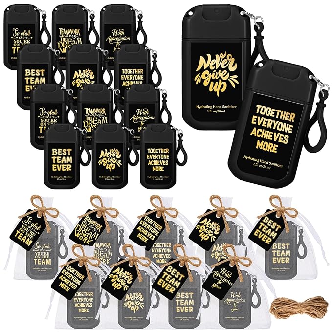 24 Set Team Employee Appreciation Gifts Bulk Mini Mist Hand Sanitizer Spray Keychain 1 oz Travel Size with Tags Thank You Gifts for Employee Team Teacher Coworker Staff Nurse