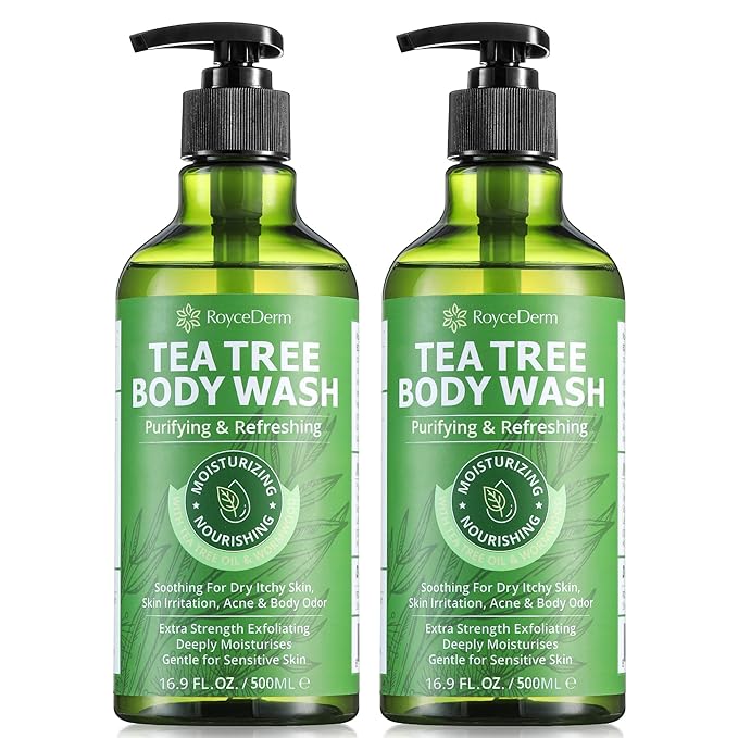 Roycederm Antifungal Body Wash &amp Soap with Tea Tree Oil - 2 Pack Tinea Versicolor Body Wash for Back Acne Folliculitis For Jock Itch Athletes Foot Body Odor Ringworm - 2 Pack