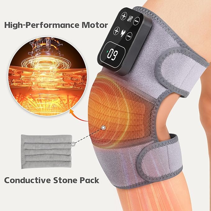 H&ampB Luxuries Heated Knee Massager 1 Pack – Cordless Knee Heating Pads with Vibration Massage Pain Relief Arthritis &amp Muscle Recovery