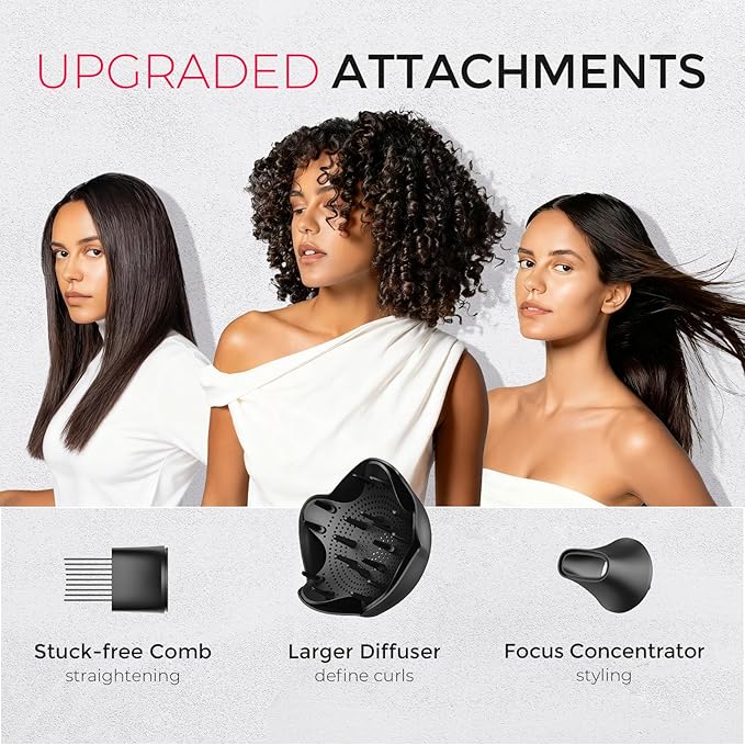TYMO Diffuser Hair Dryer Blow Dryer - 300 Million Ionic Hairdryer with Diffuser &amp Comb Attachment for Curly Hair Professional Blowdryer for Women Cool Air Button Small Travel Lightweight Black