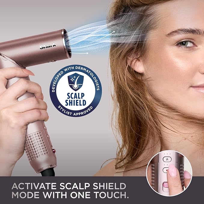 Shark FlexFusion Hair Straightener &amp Powerful Hair Dryer with Fusion Hair Brush Ceramic Air Styler with Auto-Wrap Curlers &amp Concentrator Ceramic Plates Cosmic Blush HD641S