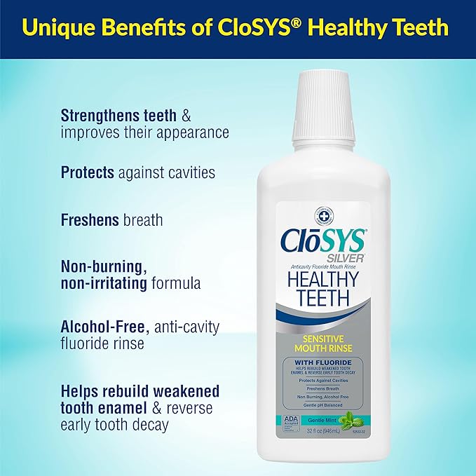 CloSYS 32 Oz Healthy Teeth &amp Ultra Sensitive Unflavored Mouthwashes with Flavor Dropper
