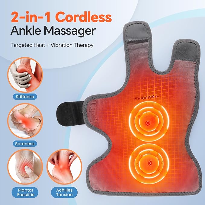 2PCS Cordless Foot Massager for Neuropathy Foot and Ankle Massager for Pain Relief 3000mAh Rechargeable Ankle Heating Pad with Massage for Circulation Gray