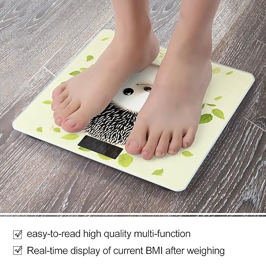 Cute Hedgehog Bathroom Scale Large LCD Backlight Display Digital Scale Rounded Corners Body Scales Automatic Power On/Off Bathroom Scales for Home Bedrooms