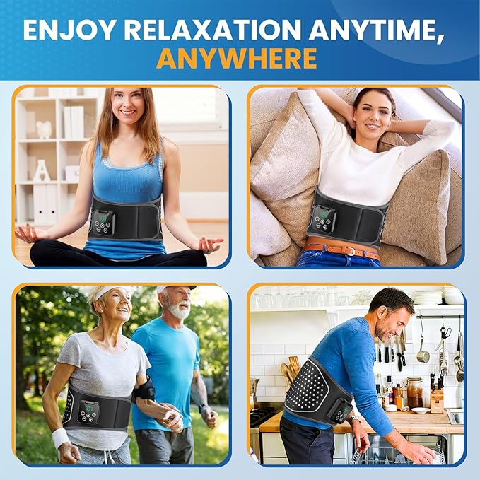 Cordless Back Massager with Heating Pad – Inflatable Lumbar Belt for Lower Back Pain Relief Deep Tissue Vibration Massage Sciatica Support &amp Muscle Recovery for Men and Women