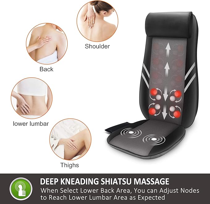 Snailax Back Massager with HeatShiatsu Massage Seat Cushion8 Flexible Nodes Massage for Full Back Massage Chair PadChair Massager for OfficeHome Use