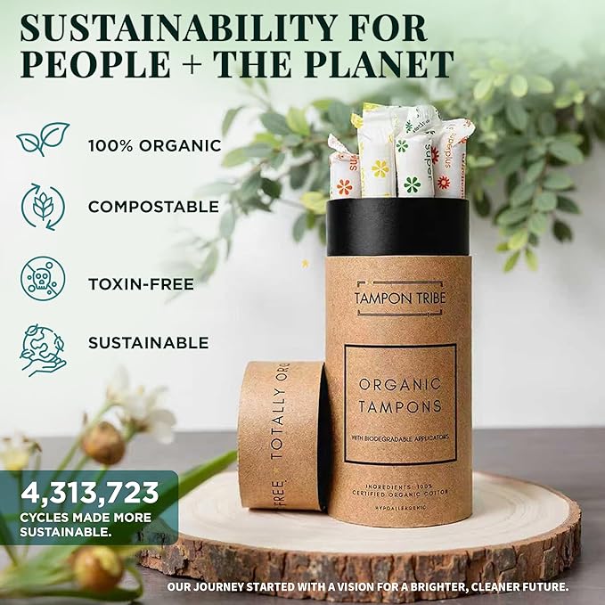 Tampon Tribe Regular Organic Tampons for Women | 96 Non-Toxic Tampons | Natural 100% Organic Cotton Hypoallergenic Metal and Chemical Free with Biodegradable Applicator | (96 Count - Regular)