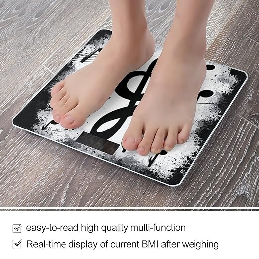 Energy Saving Scale Bathroom Weighing Scale Smart Scale for Body Weight Digital Gunge Black and White Music Notes