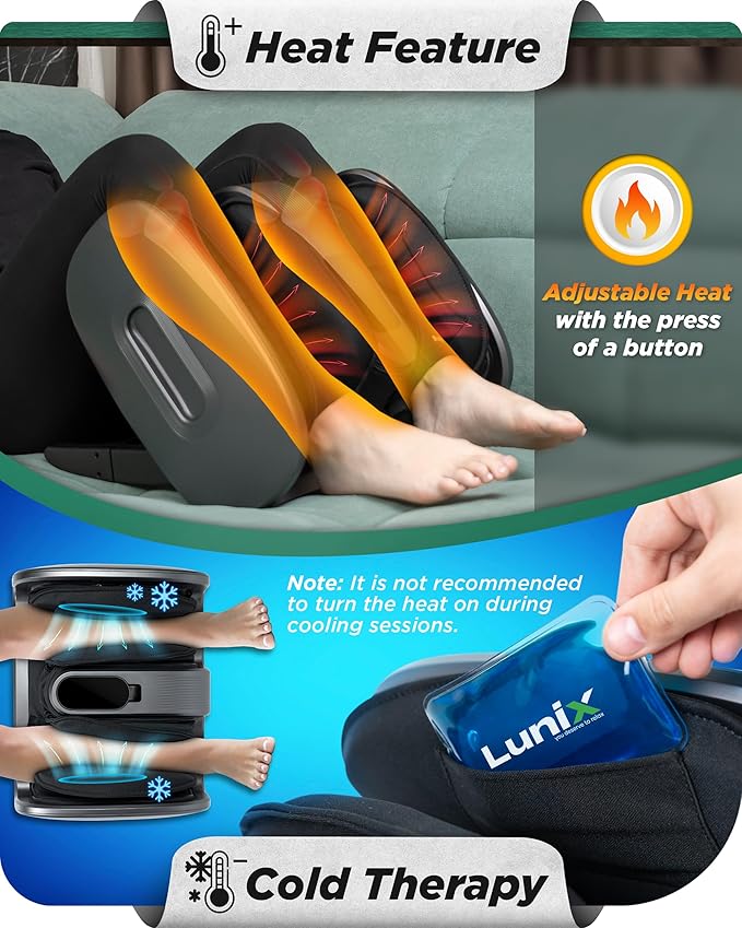 Lunix LX21 FSA Foot and Calf Massager with Remote Neuropathy &amp Plantar Fasciitis Relief Adjustable Leg Ankle Deep Kneading Shiatsu Therapy Blood Circulation Hot Cold Pockets Granite Gray