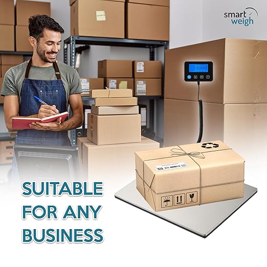 Smart Weigh Digital Postal Shipping Scale Heavy Duty Wide Platform 440 lb Capacity 2 oz Readability Hold &amp Tare Function Includes Batteries &amp USB-C
