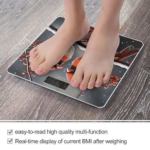 Cute Cardinal Birds Scale for Body Weight Highly Accurate Digital Bathroom Electronic Weighing Machine for People LCD Display Large Size Tempered Glass for Safe Home Use