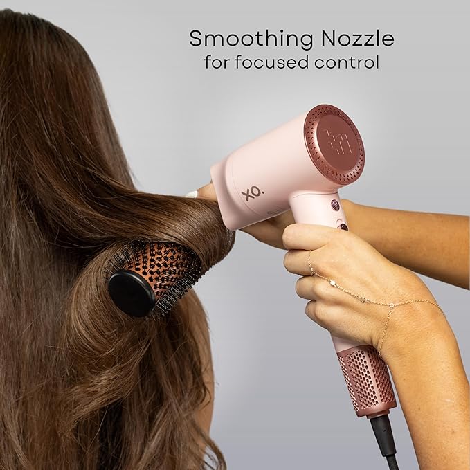 Ionic Hair Dryer with Diffuser for Curly Hair Quiet Professional Fast Drying Blow Dryer for Thick Hair with 2 Magnetic Attachments for Home Salon or Travel Tri Technology XO - Rose Gold/Pink