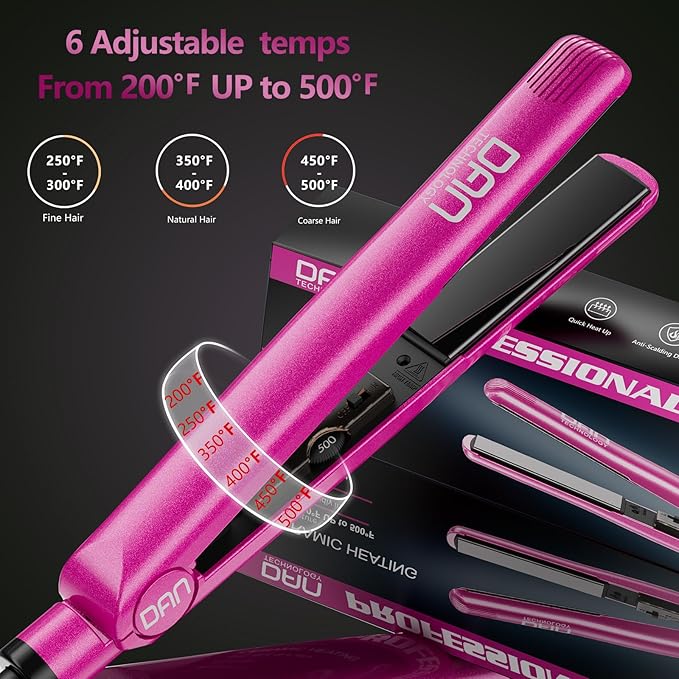 Dan Technology 2-in-1 1 Ceramic Flat Iron: Dual Voltage Adjustable Temperature Professional Straightener for Black Hair