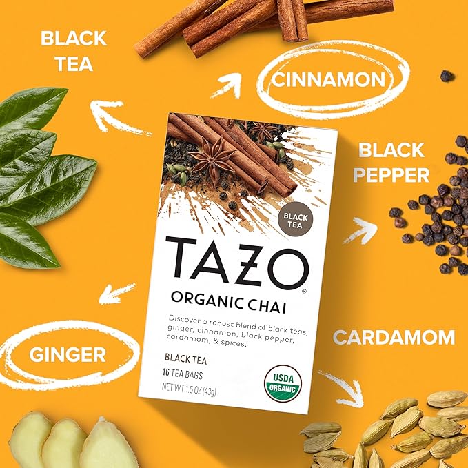 TAZO Tea Bags Regenerative Organic: Chai Black Tea Awake English Breakfast Black Tea &amp Earl Grey Tea 16 CT (1ea) (Variety Pack)