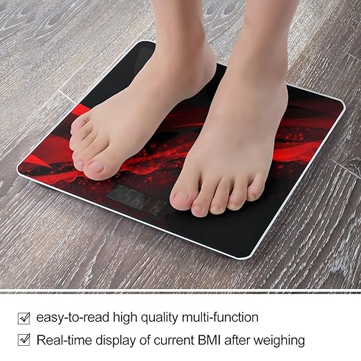 Black and Red Background Weight Scale Digital Electronic Scales Bathroom Scale Larg LCD Backlight Display High Precisio MeasurementsTempered Glass
