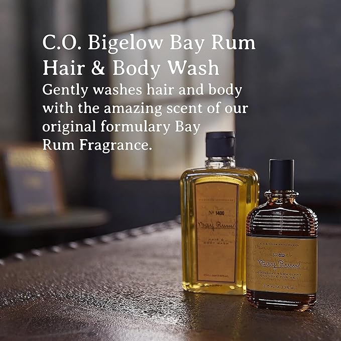 C.O. Bigelow Bay Rum Hair &amp Body Wash for Men Citrus Spice Scented Men's 2 in 1 Shampoo &amp Body Wash with Aloe Vera 10 Fl Oz