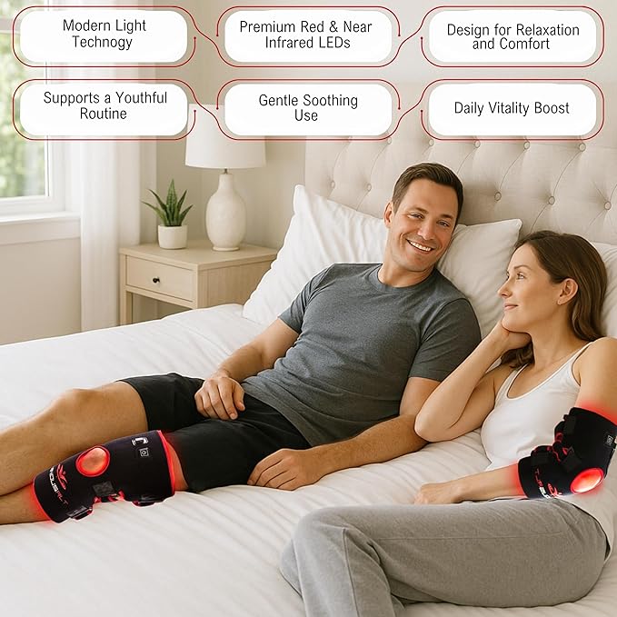LuminousRLT Red Light Therapy Knee Pad – Adjustable Infrared Knee &amp Elbow Wrap with Auto-Off Timer 180 Red &amp Near-Infrared LEDs