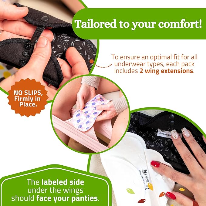 Non-Slip (Premium) High Absorbency Reusable Period Pads for Heavy Flow (6 Pack L+XL) - Leak Proof &amp Odor Free Cotton Cloth Pads for Women - High-Temp Washable Soft &amp Skin-Safe for Menstrual