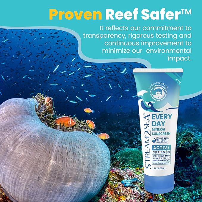 SPF 45 Every Day Active Mineral Sunscreen | 2.5 Fl Oz Biodegradable &amp Reef Safe Sunscreen for Face &amp Body | Non-Greasy Lightweight &amp Sheer Mineral Protection Against UVA &amp UVB by Stre