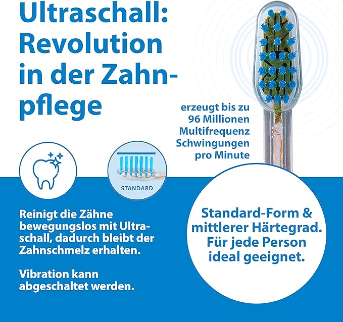 Emmi-dent Platinum 4-Pin Bristle-Head Attachments - Electric Toothbrush Replacement Heads. Cleans with Ultrasound Waves. (Regular 2 Pack)