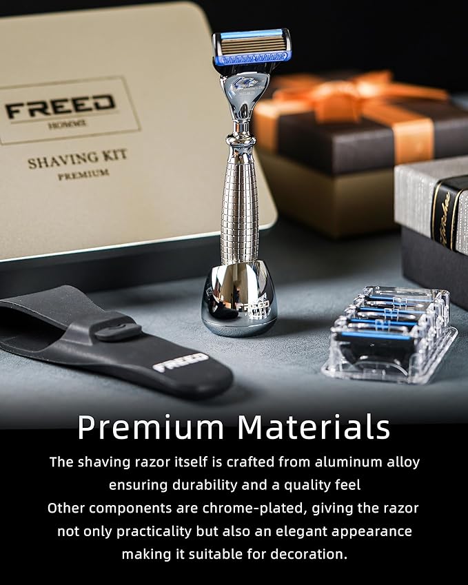 FREED Customized gifts Engraving Shaving Kit - Safety Razor with metal handle include razor base razor travel case and 5 Razor Blade Refillsit's the best gift for men (Metal mesh)