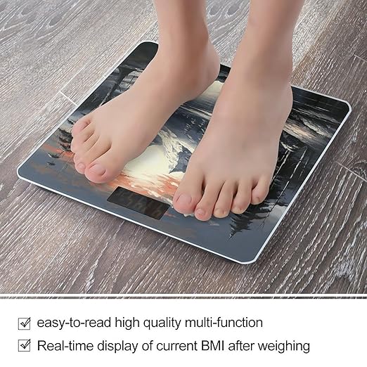 Paint Landscape Scale for Body Weight Anti-Slip Digital Bathroom Scale Sturdy Toughened Glass Weighing Scales High Precision Safe Rounded Corners Smart Scales
