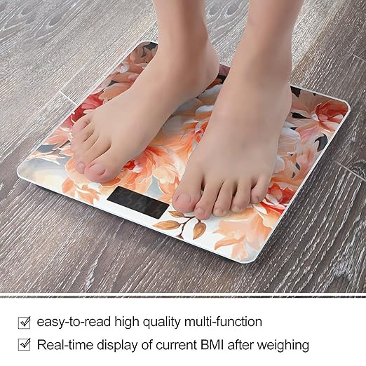 Peach Peony Bathroom Scale Large LCD Backlight Display Digital Scale Rounded Corners Body Scales Automatic Power On/Off Bathroom Scales for Home Bedrooms