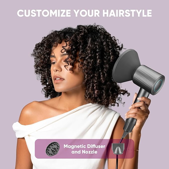 Professional High-Speed Hair Dryer 110000 RPM Fast Drying with 500M Negative Ions Salon-Grade Low Noise Thermo-Control Includes Magnetic Diffuser &amp Nozzle (for Home&ampTravel)-Black