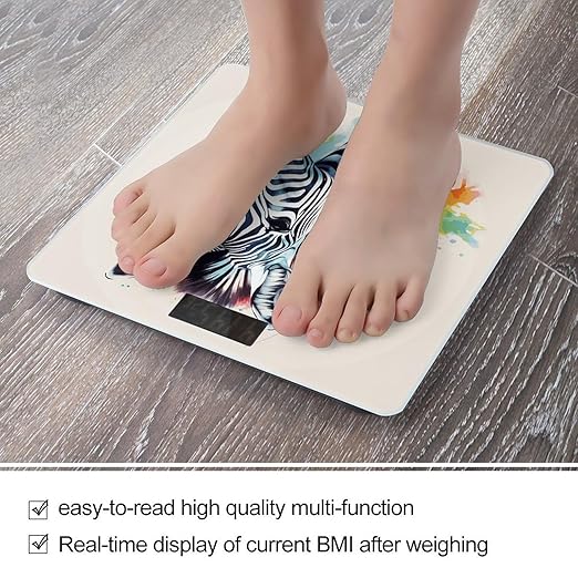 Colorful Zebra Painted on White Background Bathroom ScaleHighly Accurate Digital Weighing Machine for People Bright LED Display Weight Scale for The Aldult Home Use
