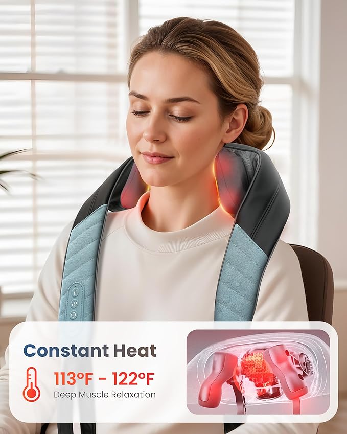 COMFIER FSA Eligible Shiatsu Neck Massager with Heat for Deep Tissue Electric Shoulder and Back Massager for Pain Relief Hands-Free Cordless 4D Kneading Massage