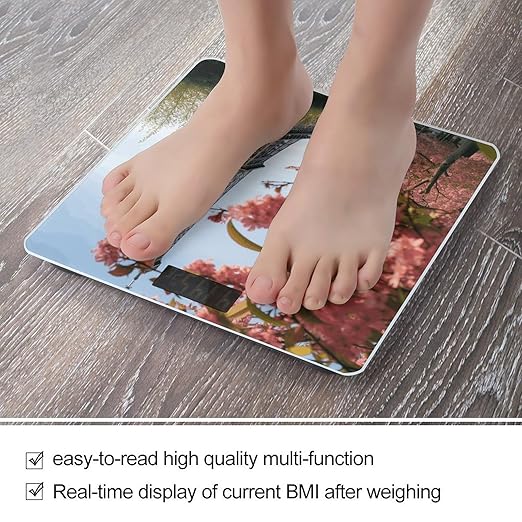 Paris Eiffel Tower Flower Digital Bathroom Scale for Body Weight Weighing Scale with Backlit LCD Display High Precision Measurements &amp Measures Weight Up to 180kg