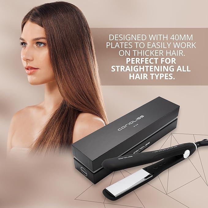 Corioliss Hair Straightener for Women Professional Extra Wide Titanium Plates Flat Iron UK Plug Black Soft Touch