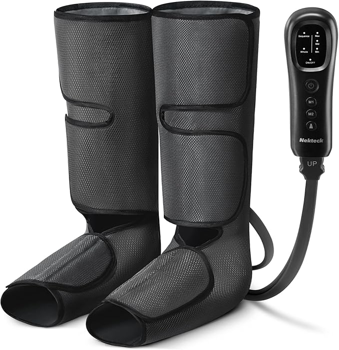 Nekteck Leg Compression Massager for Circulation and Relaxation FSA Eligible Foot and Calf Massage Machine 2 Modes 3 Intensities with Hand-held Controller for Pain Relief HSA Adjustable Leg Wraps