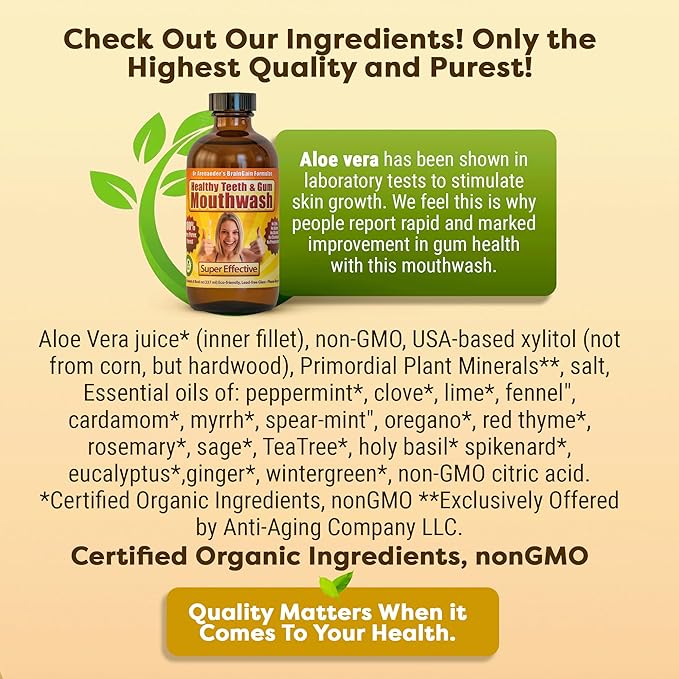 Healthy Teeth &amp Gum Mouthwash – Natural Alcohol-Free Oral Rinse for Fresh Breath Gum Health &amp Enamel Support – Organic Non-GMO Fluoride-Free Herbal Formula by Anti-Aging Products