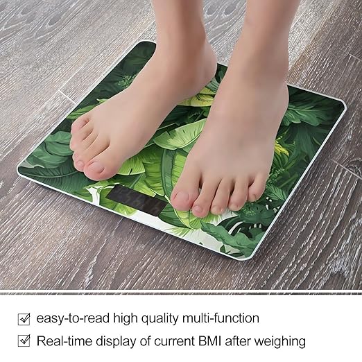 Cute Banana Leaves Digital Bathroom Scale for Body Weight Weighing Scale with Backlit LCD Display High Precision Measurements &amp Measures Weight Up to 180kg