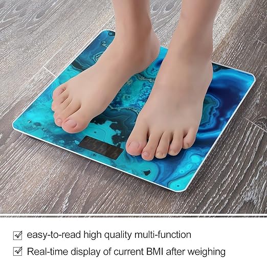 Bright Aqua Blue Turquoise Scale for Body Weight Safe Rounded Corners Tempered Glass Digital Bathroom Scale LED Display 400lb Capacity Weight Scales with High Precision Sensors