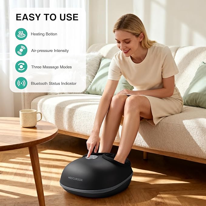 Medcursor Foot Massager with Heat - 2026 Upgraded Shiatsu Deep Kneading Machine Multi Air Compression Intensity Smart APP Mobile Remote Control Feet Massage for Home and Office Use